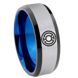 8mm Blue Lantern Beveled Edge Blue Silver Cool Mens Wedding Rings