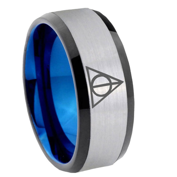 8mm-Deathly-Hallows-Beveled-Tungsten-Carbide-Silver-Blue-Mens-Promise-Ring