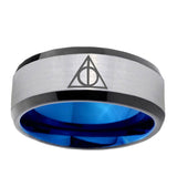 8mm-Deathly-Hallows-Beveled-Tungsten-Carbide-Silver-Blue-Mens-Promise-Ring