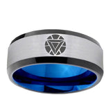 6, 8mm Iron Man Art Reactor Beveled Edge Blue Silver Tungsten Wedding Rings For Men
