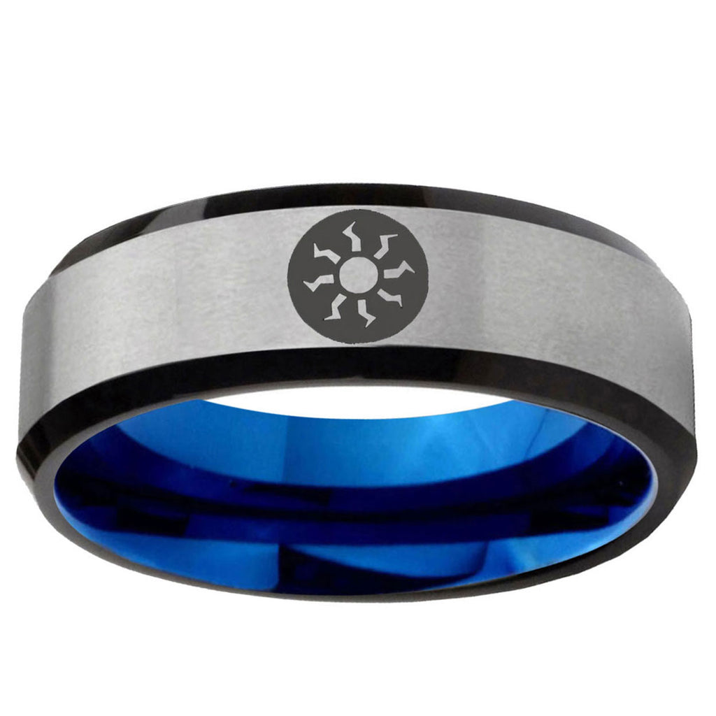 6MM Magic The Gathering Beveled Blue Gray Tungsten Band