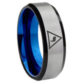 8mm Masonic Yod Beveled Edge Blue And Gray Tungsten Men Promise Rings