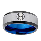6, 8mm Red Lantern Beveled Edge Blue Silver Tungsten Ring