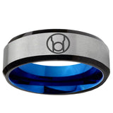 6, 8mm Red Lantern Beveled Edge Blue Silver Tungsten Ring