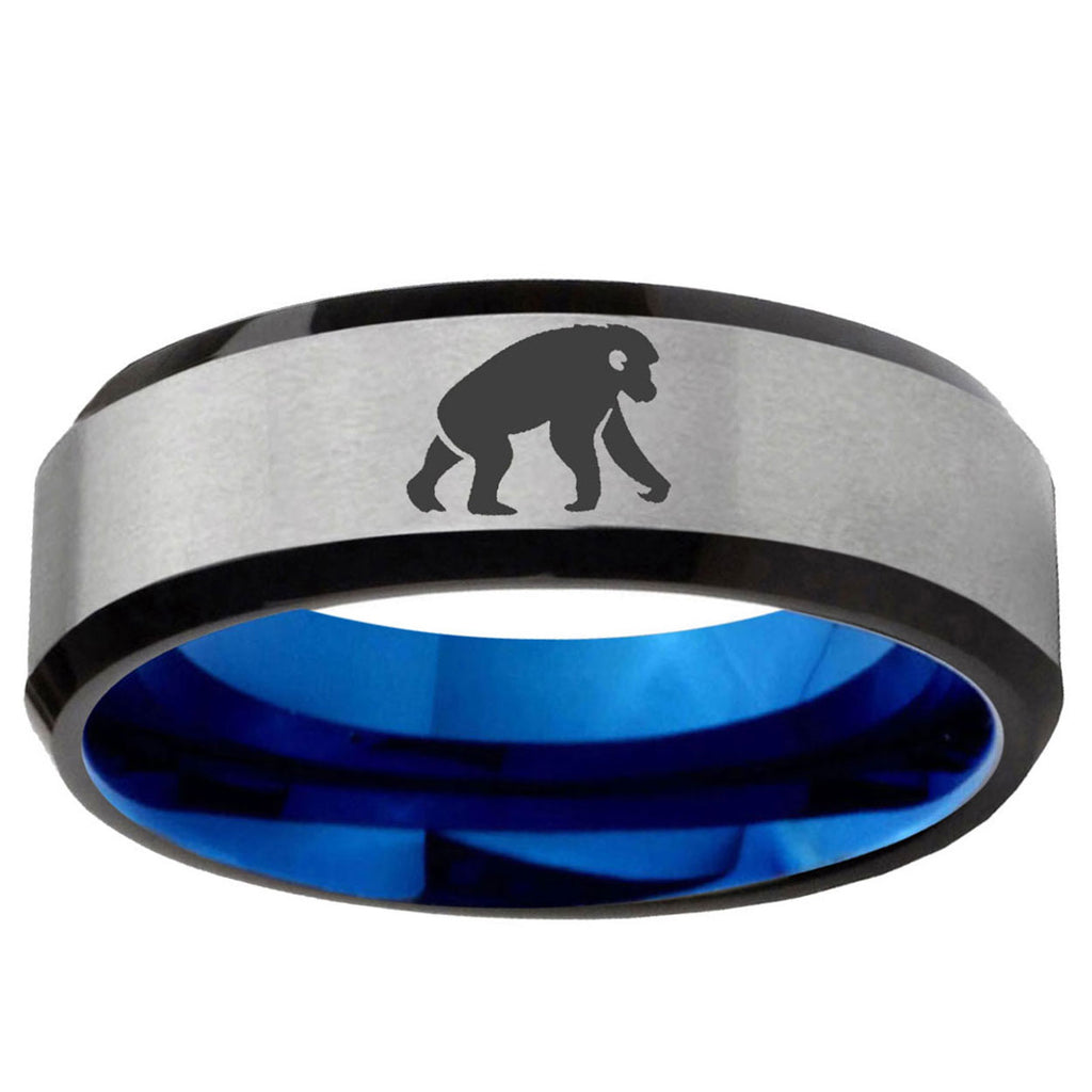 6MM Chimpanzee Beveled Blue Gray Tungsten Promise Ring