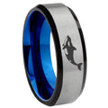 8MM Killer Whale Beveled Blue Gray Tungsten Engravable Ring