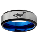 6mm Keller Whale Beveled Blue And Gray Tungsten Ring
