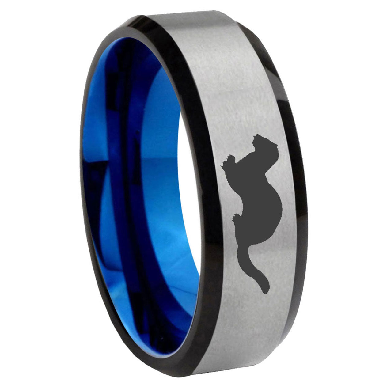 8MM Otter Beveled Blue Gray Tungsten Engravable Ring