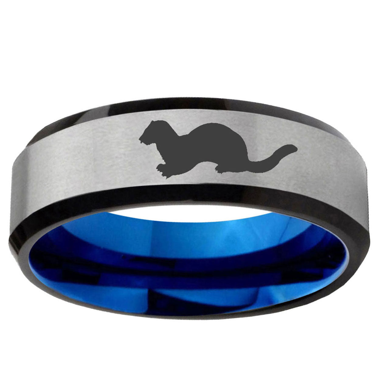 6MM Otter Beveled Blue Gray Tungsten Engravable Ring