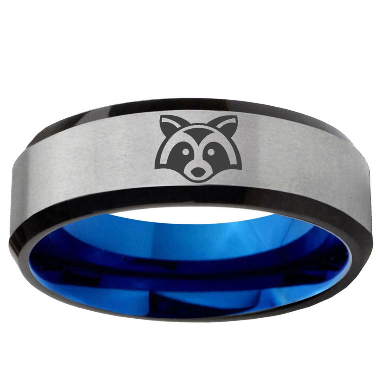 6MM Raccoon Beveled Blue Gray Tungsten Wedding Band Men