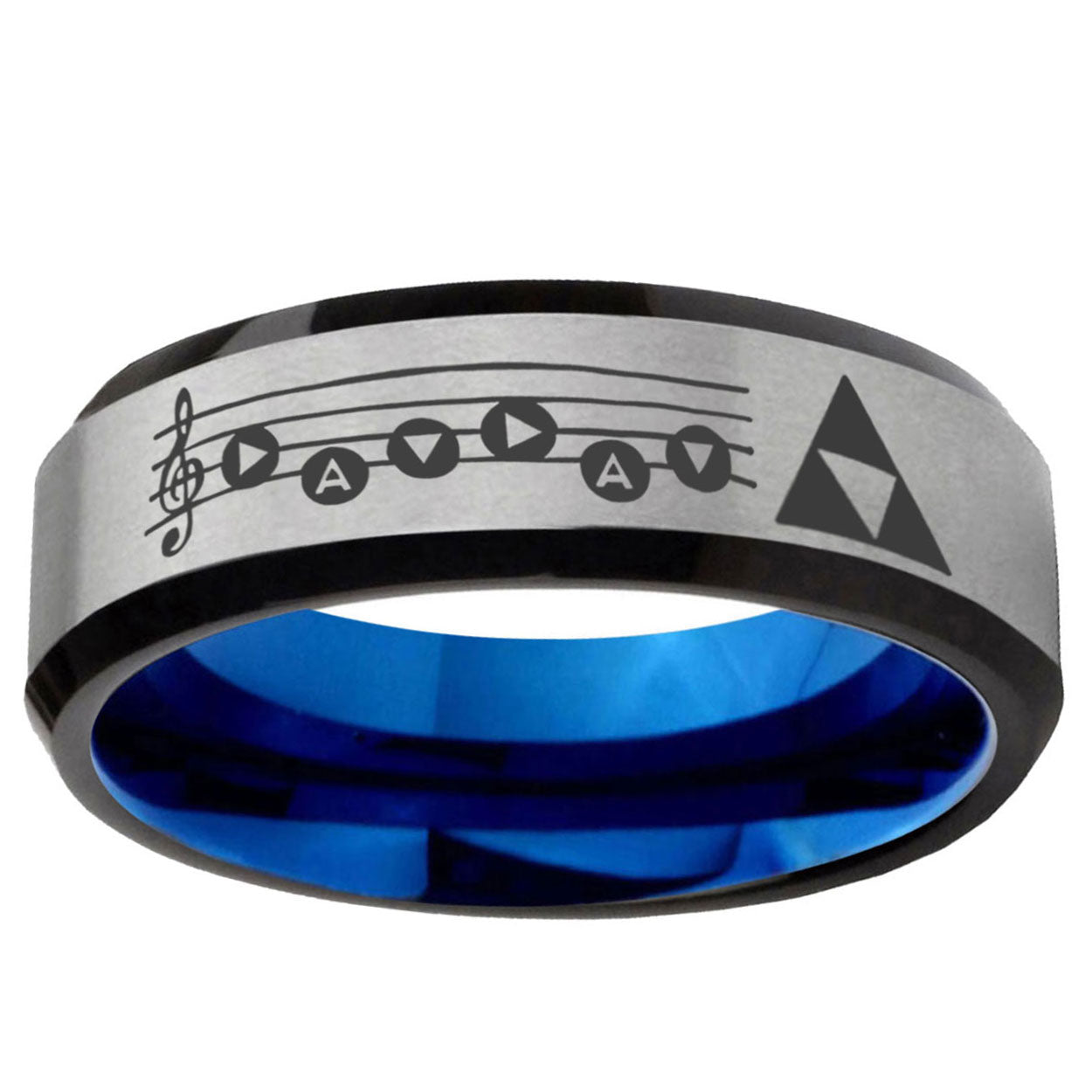 6MM Ocarina Songs Zelda Beveled Blue Gray Tungsten Wedding Band