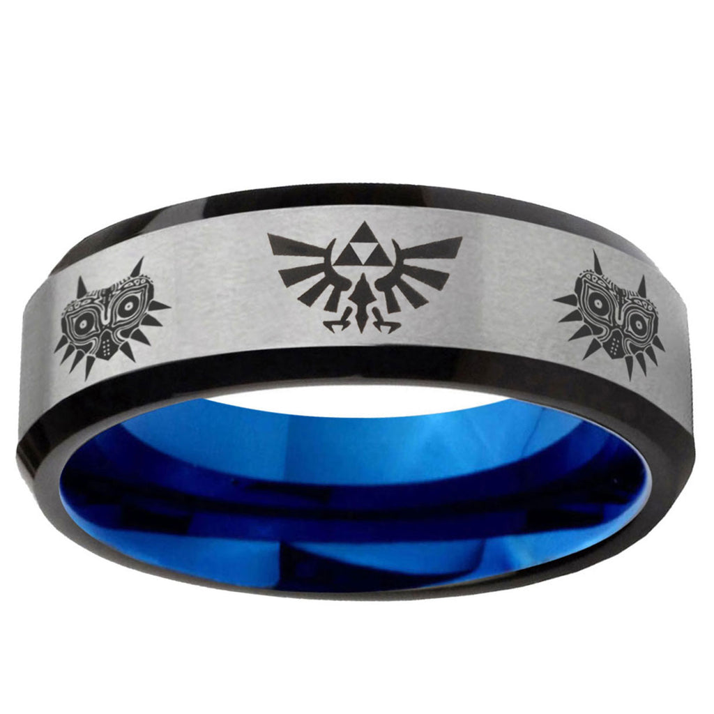 6MM Zelda Majora's Mask Beveled Blue Gray Tungsten Wedding Band