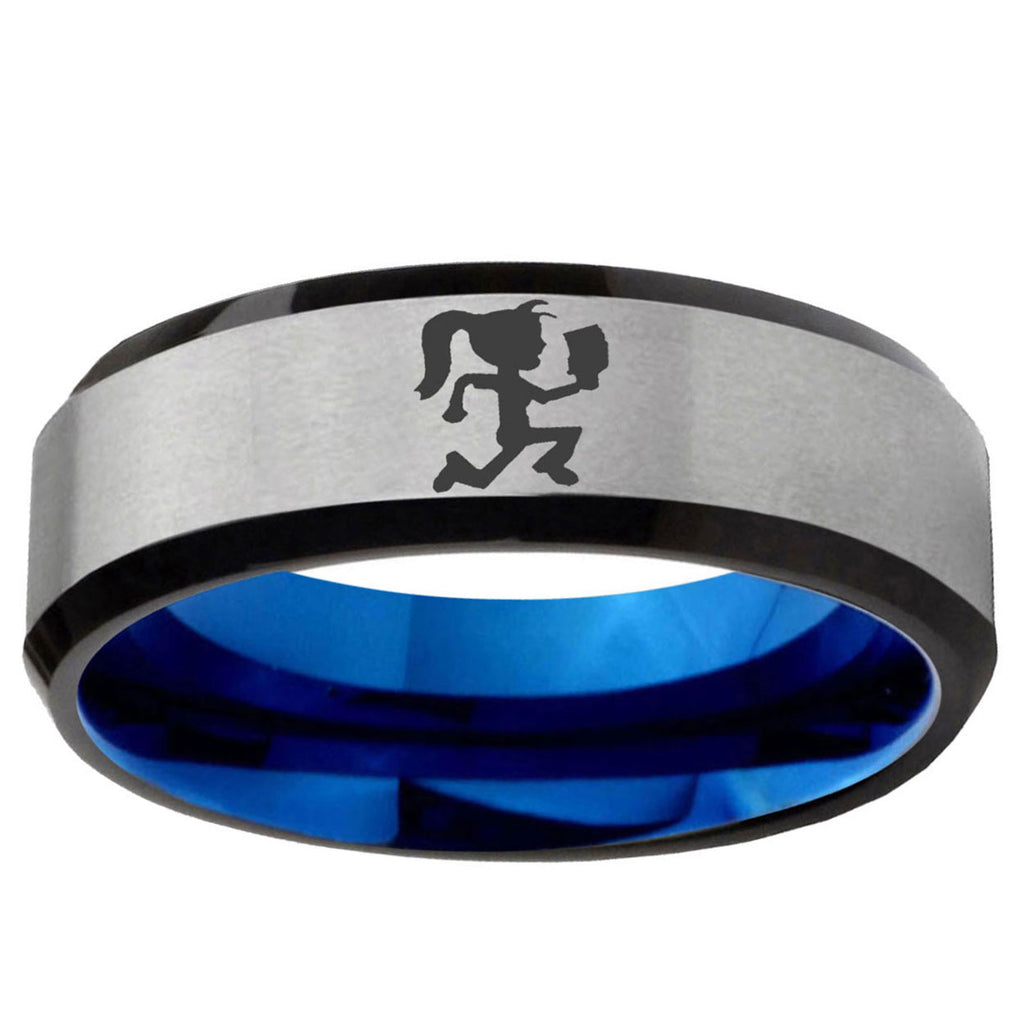 6MM Hatchet Woman Beveled Blue Gray Tungsten Men And Women Ring