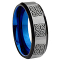 8MM Multiple Celtic Beveled Blue Gray Tungsten Mens Ring