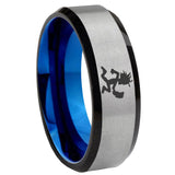 8mm Hatchet Man Beveled Tungsten Carbide Silver Blue Mens Promise Ring