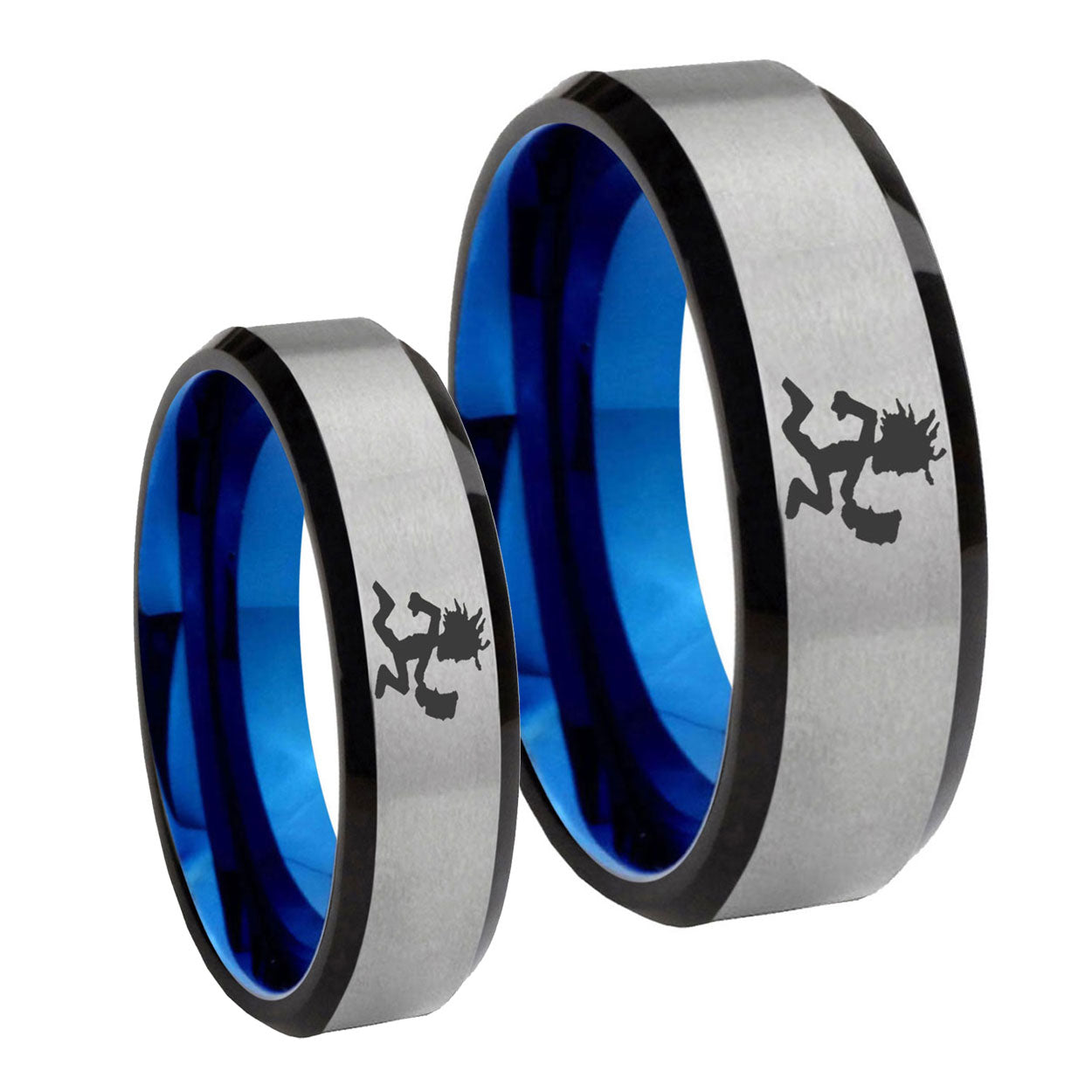 Hatchet Man Bevel Gray Blue Tungsten His And Hers Ring