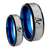 His Hers Hatchet Man Bevel Tungsten Gray Blue Engagement Ring Set