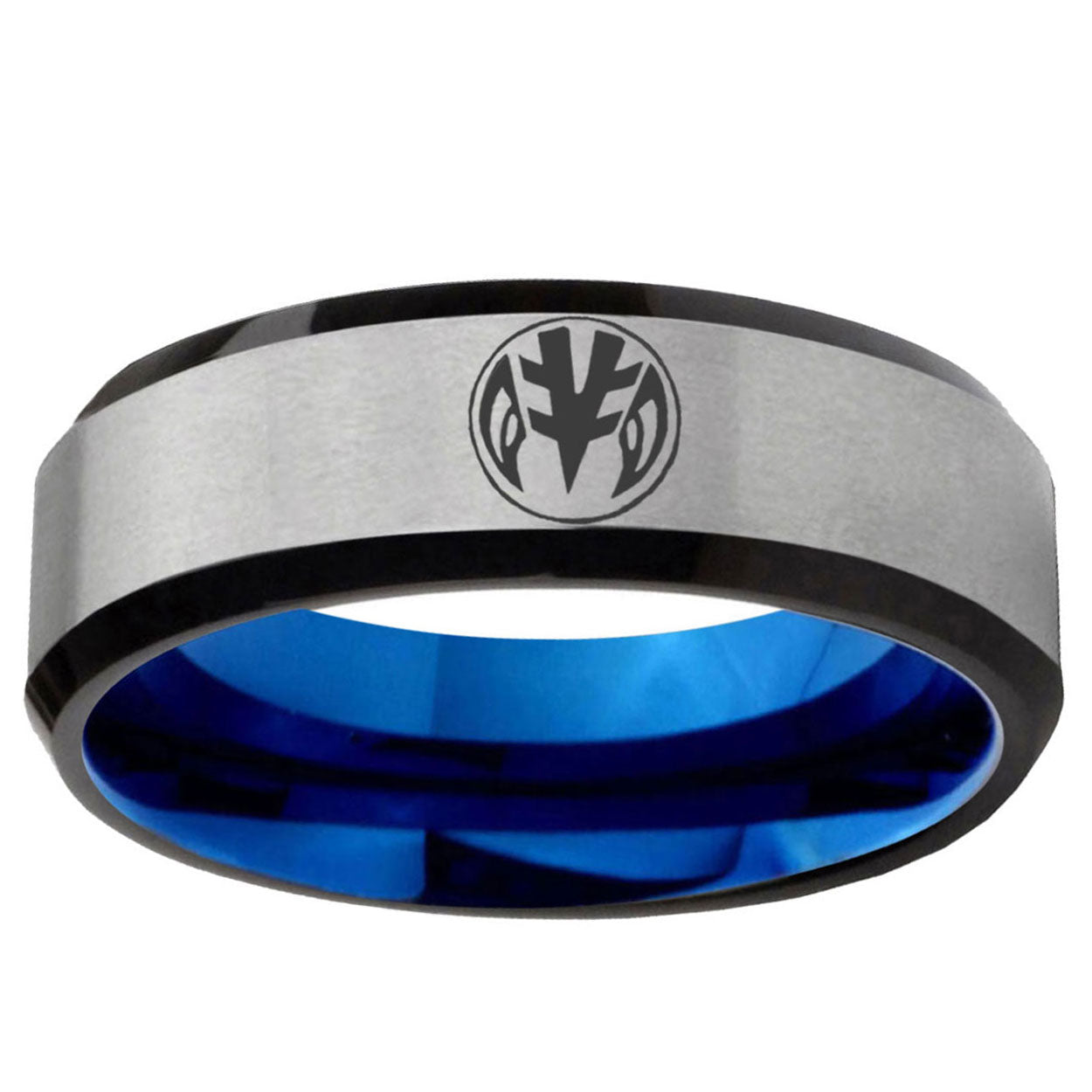 6MM Loave Power Rangers Beveled Blue Gray Tungsten Wedding Band
