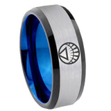 8mm White Lantern Beveled Edge Blue Silver Mens Comfort Wedding Bands