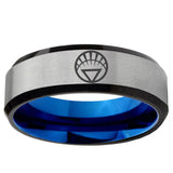 6, 8mm White Lantern Beveled Edge Blue Silver Mens Comfort Wedding Bands