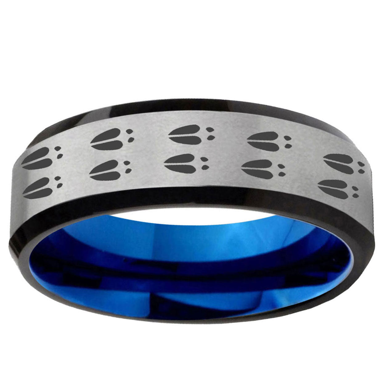 6MM Deer Tracks Beveled Blue Gray Tungsten Mens Promise Ring