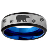 6mm Bear and Paw Beveled Edge Blue And Gray Tungsten Men Promise Rings