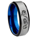 8MM Dragon Beveled Blue Gray Tungsten Mens Engagement Ring