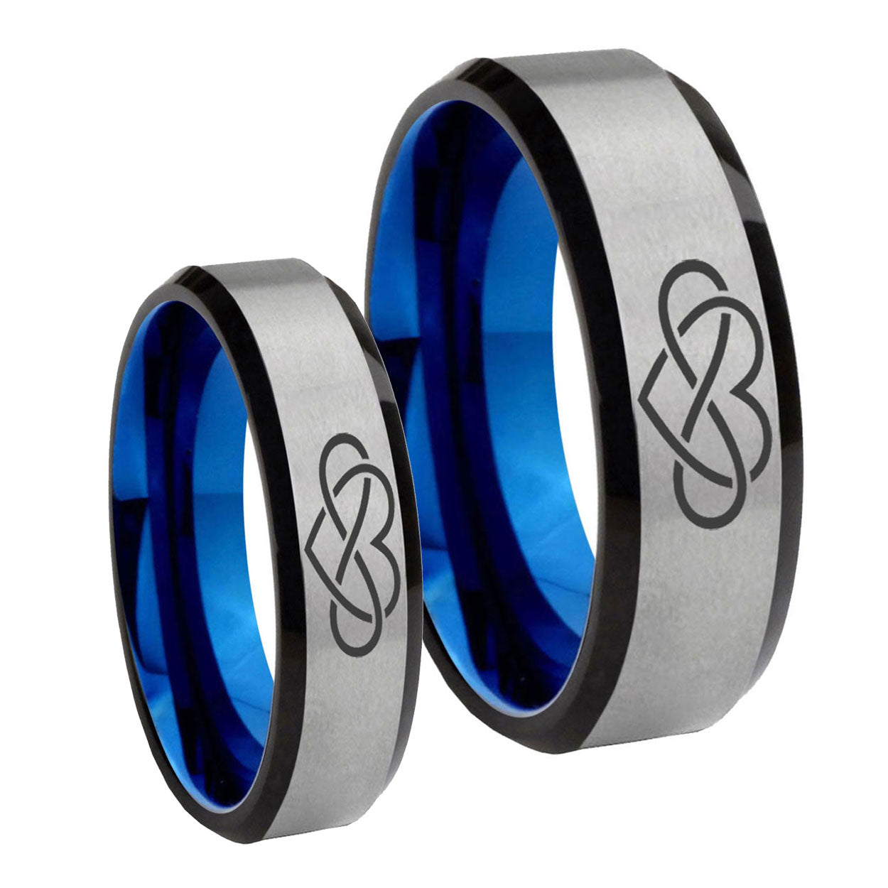 Infinity Love Bevel Gray Blue Tungsten Couple Wedding Rings