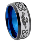 8mm-Irish-Claddagh-Beveled-Tungsten-Carbide-Silver-Blue-Mens-Promise-Ring