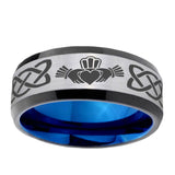 8mm-Irish-Claddagh-Beveled-Tungsten-Carbide-Silver-Blue-Mens-Promise-Ring