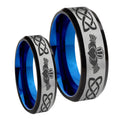 Irish Claddagh Bevel Gray Blue Tungsten Wedding Band Set