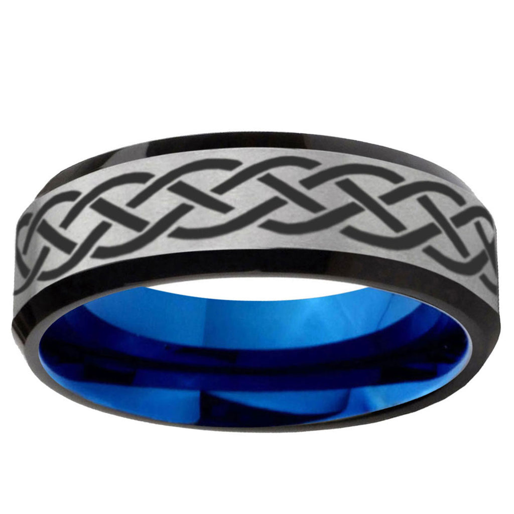 6MM Celtic Knot Beveled Blue Gray Tungsten Male Wedding Band