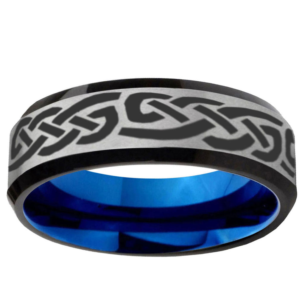 6MM Celtic Knot Infinity Love Beveled Blue Gray Tungsten Band
