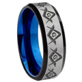 8MM Masonic Square and Compass Beveled Blue Gray Tungsten Band