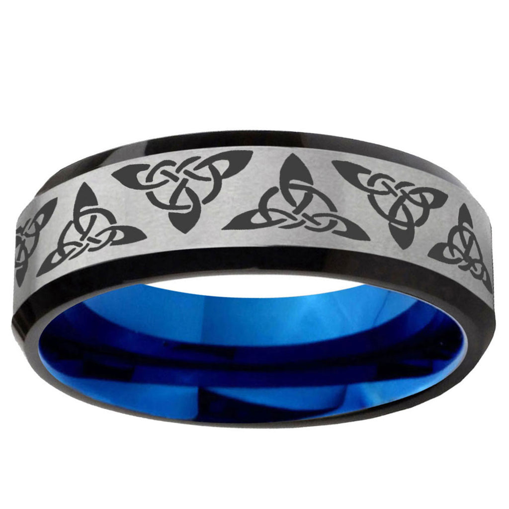 6MM Celtic Knot Beveled Blue Gray Tungsten Promise Ring