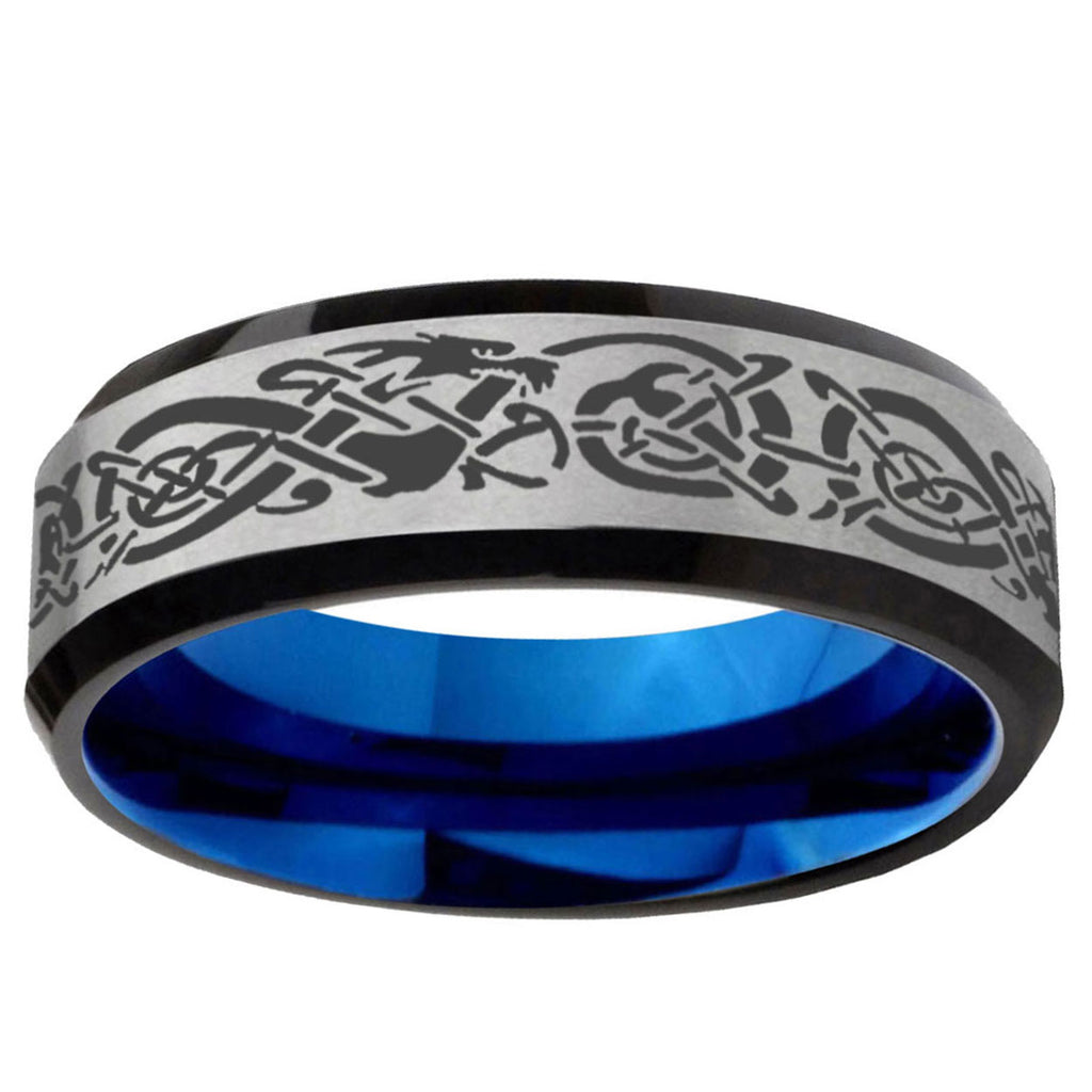 6MM Celtic Knot Dragon Beveled Blue Gray Tungsten Wedding Band