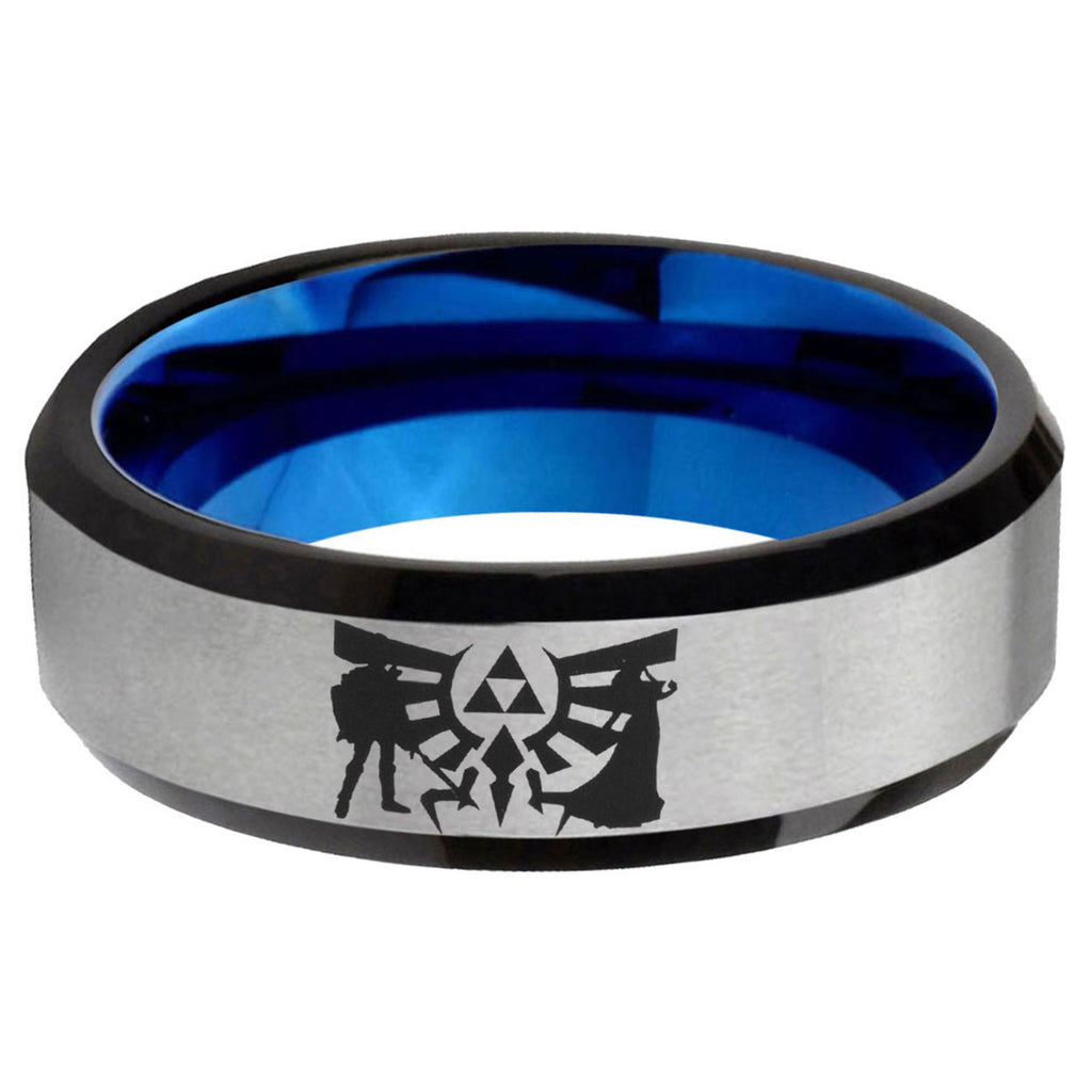 6MM Zelda Link Beveled Blue Gray Tungsten Wedding Band