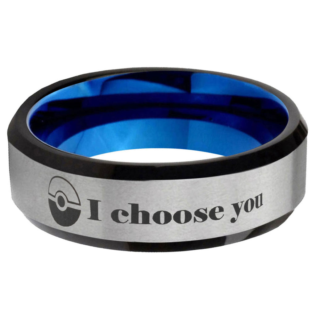 6MM Pokeball Pokemon Beveled Blue Gray Tungsten Wedding Band