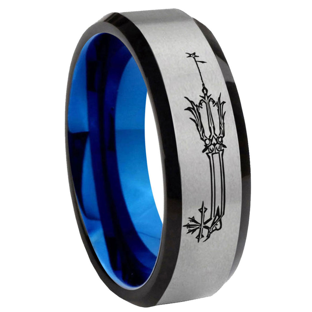 8MM Geekery Oathkeeper Kingdom Hearts Beveled Blue Gray Tungsten Wedding Band