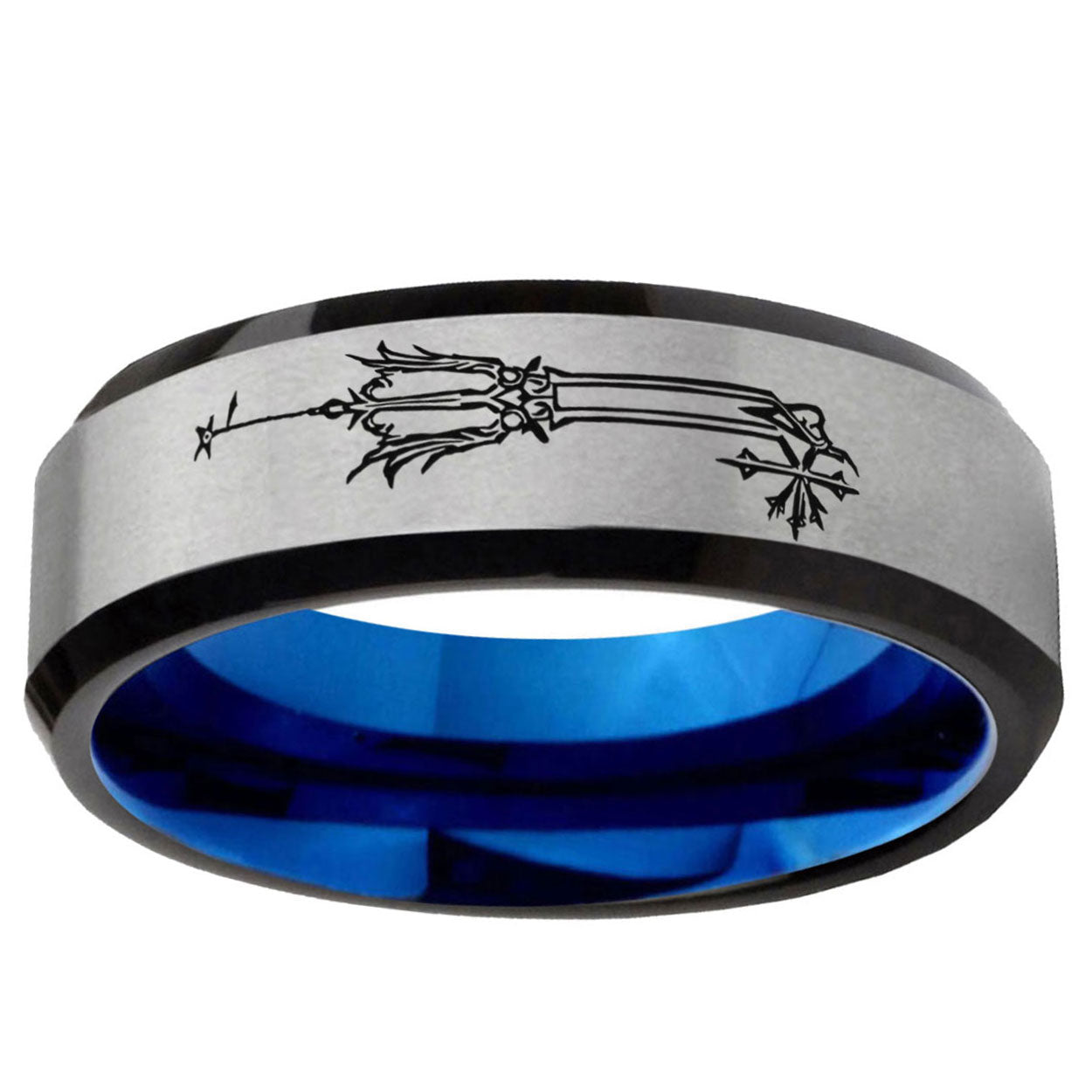 6MM Geekery Oathkeeper Kingdom Hearts Beveled Blue Gray Tungsten Wedding Band