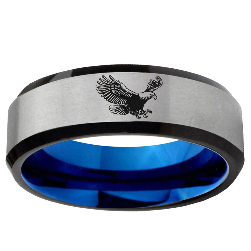 6MM Flying American Eagle Beveled Blue Gray Tungsten Wedding Band