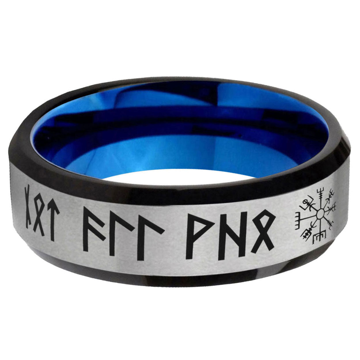 6MM Viking Beveled Blue Gray Tungsten Wedding Band