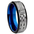 8MM Circuit Board Beveled Blue Gray Tungsten Wedding Band