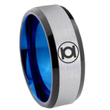 8mm Green Lantern Beveled Edge Blue Silver Mens Comfort Wedding Bands