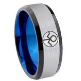 8mm Gray Lantern Beveled Edge Blue Silver Tunsten Ring