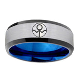 6, 8mm Gray Lantern Beveled Edge Blue Silver Tunsten Ring