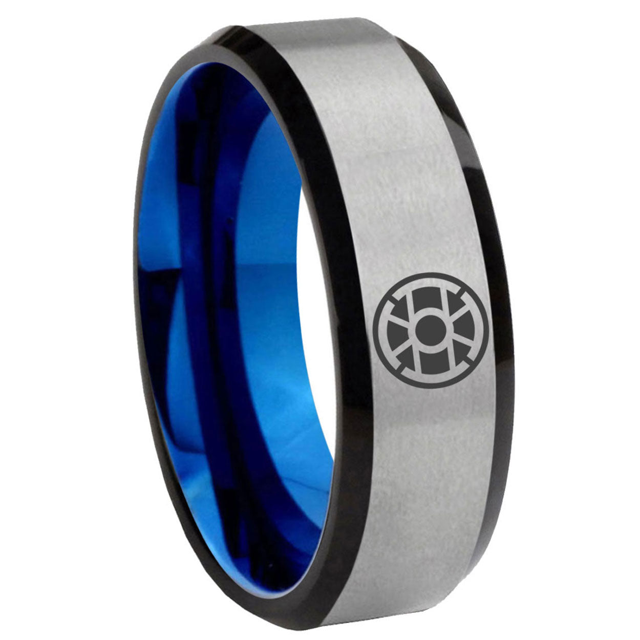 8MM Gold Lantern Beveled Blue Gray Tungsten Wedding Band