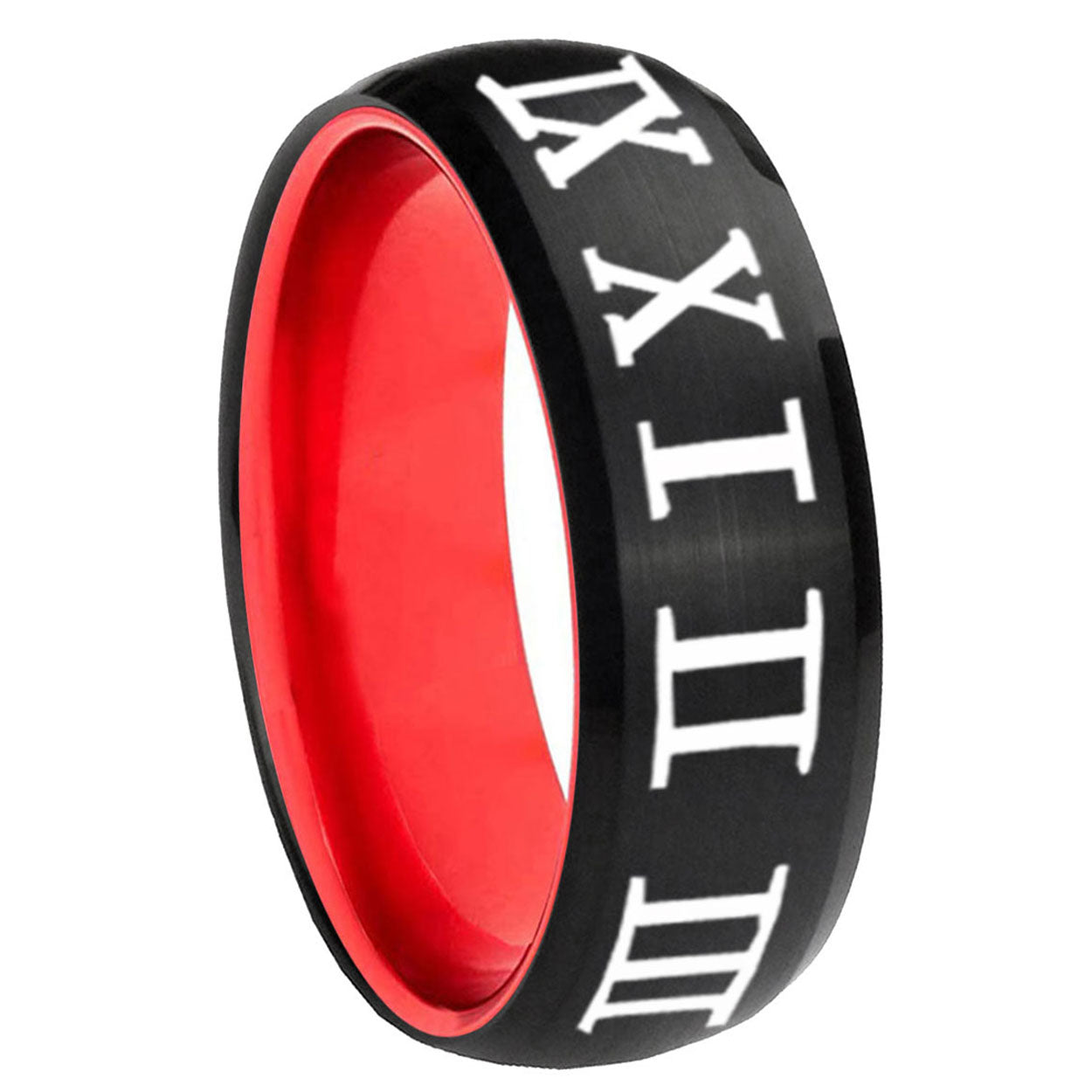 8mm Roman Numeral Dome Black Red Tungsten Custom Ring for Men
