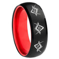 8mm Master Mason Masonic Dome Black Red Tungsten Band