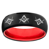 Master Mason Masonic Dome Black And Red Tungsten Men's Bands Ring